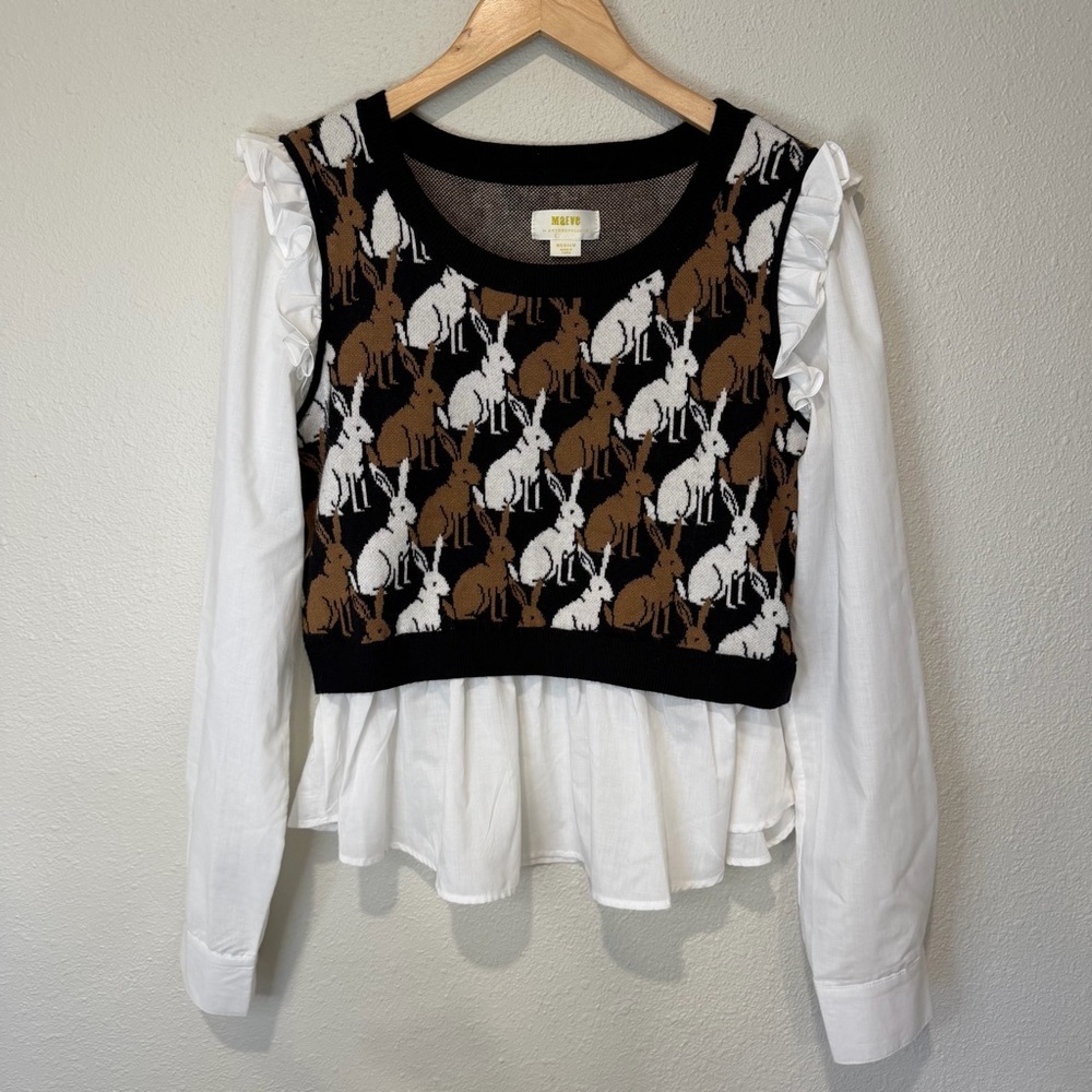 Maeve Ruffled Twofer Rabbit Print Sweater Vest - Picture 3 of 11
